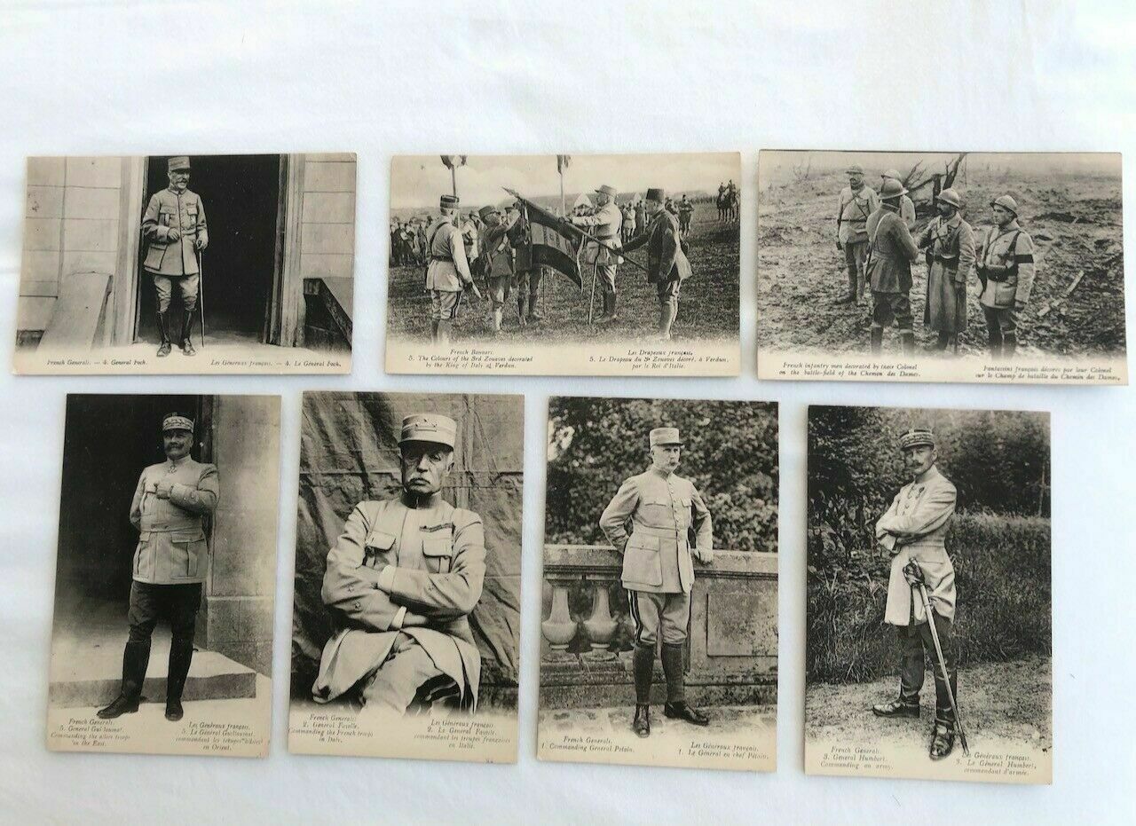 7 Antique Postcards French Generals Series France Military Photo Foch Petain Etc