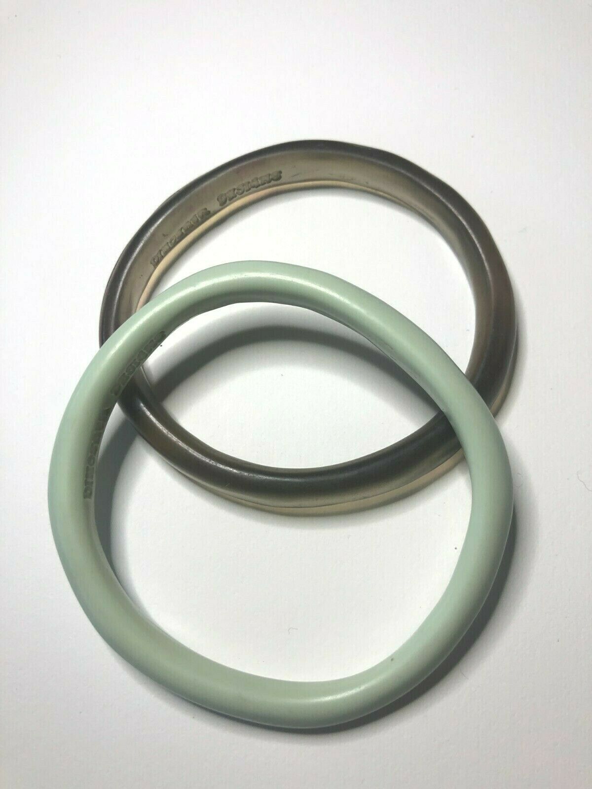 Dinosaur Designs - Pair Medium Bracelets - Mint & Transparent Charcoal Euc
