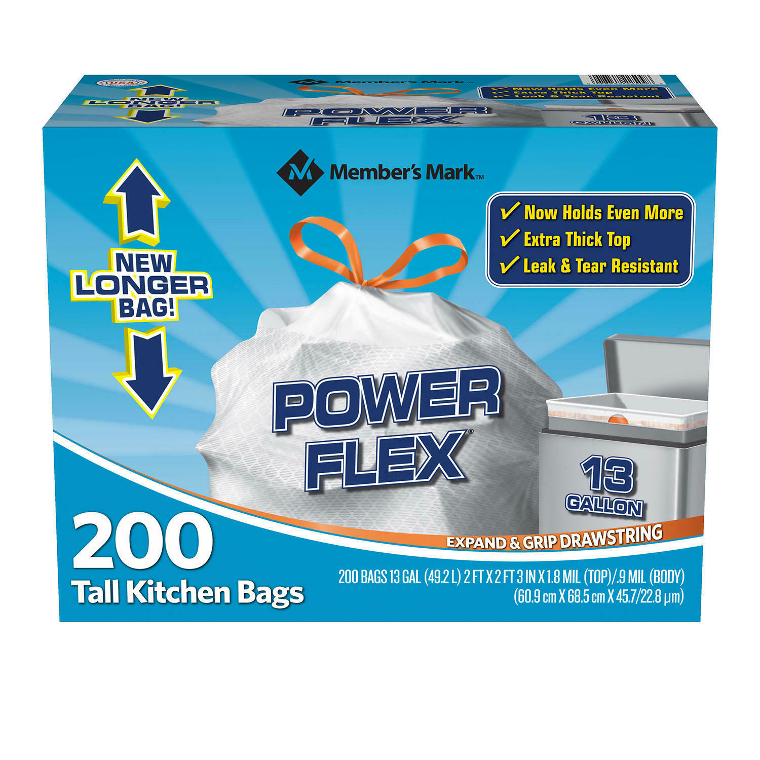 Member's Mark Power Flex Tall Kitchen Drawstring Original Trash Bags (13 Gallon.