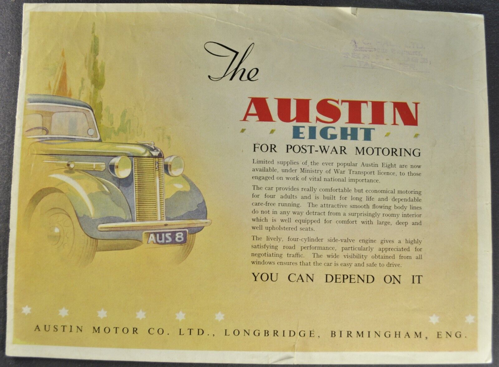 1946-1947 Austin Eight 8 Saloon Sales Brochure Folder Original