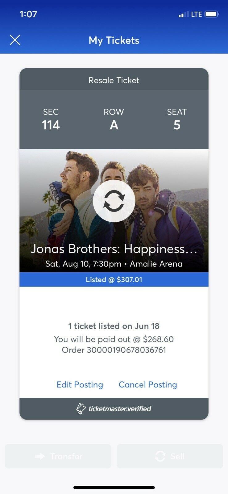 Jonas Brother’s Concert Ticket (awesome Seat!)