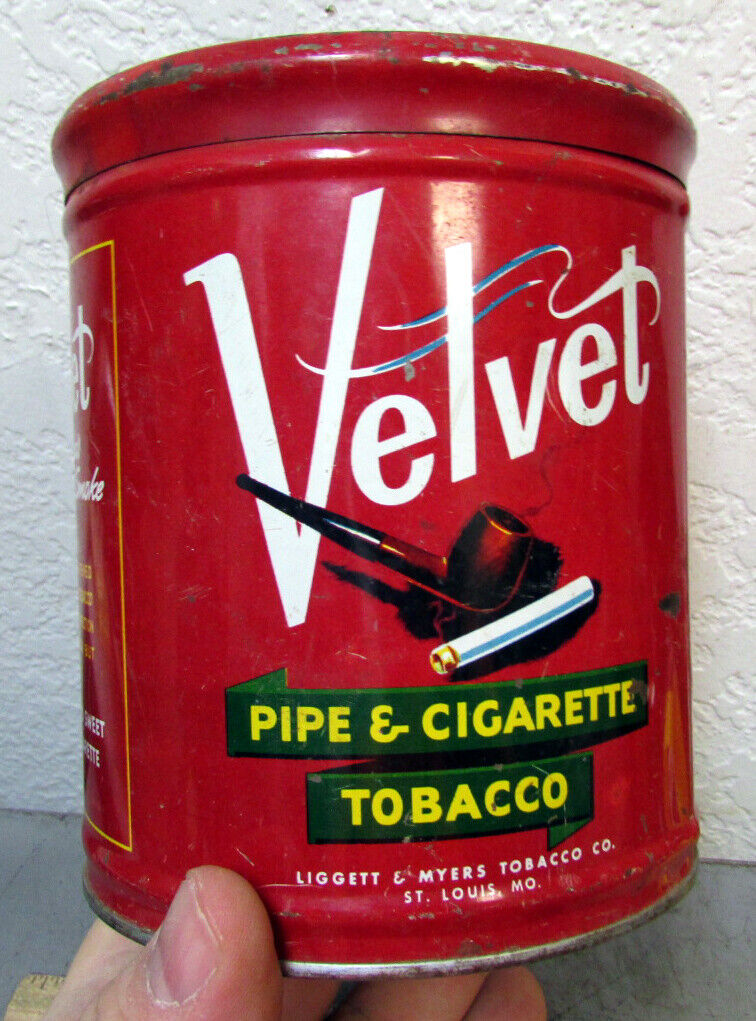 VINTAGE Velvet Pipe & cigarette tobacco tin, EMPTY, very cool man cave decor