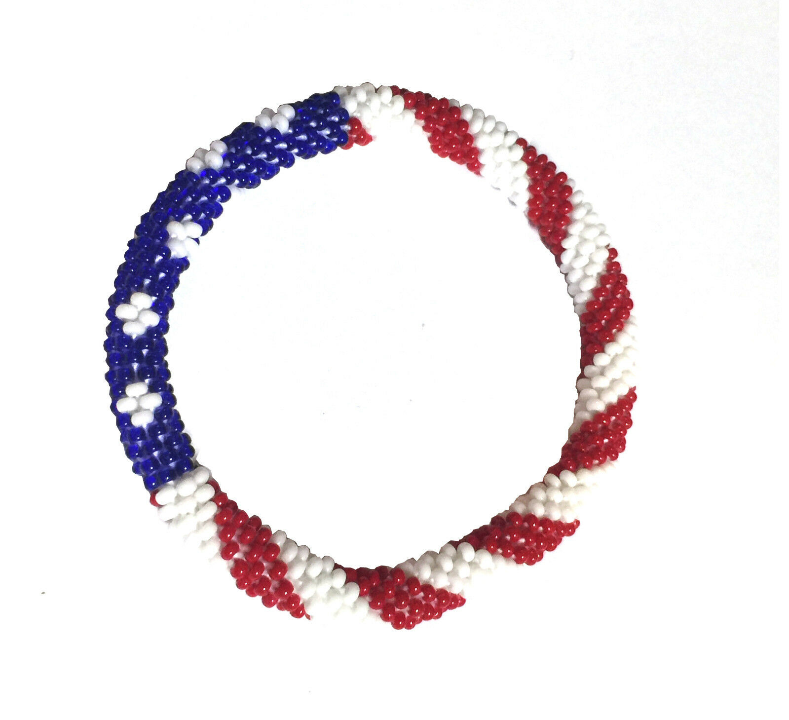 Crochet Glass Seed Bead Nepal Boho Bracelet - USA Flag