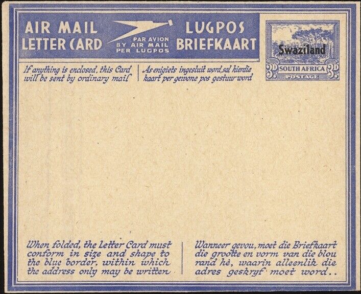 SWAZILAND, 1944. Air Letter H&G FG2, Mint