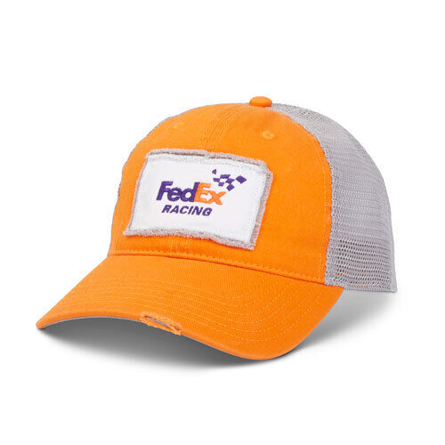 Fedex Racing Distress Orange White Embroidered Logo Adjustable Baseball Cap Hat