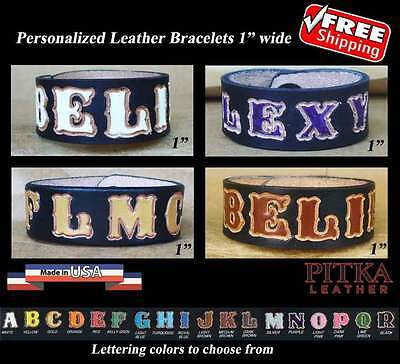 Black Leather Bracelet Large - Custom made Name Wristbands - Cool Men Cuff - USA