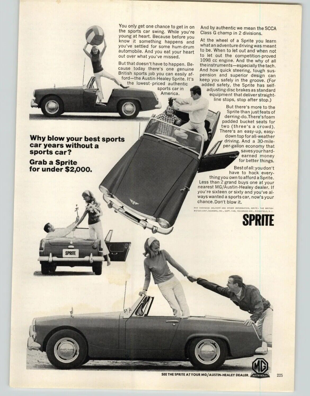 1966 Austin Healey Sprite  Convertible 4 Car Photos Vintage Car Print Ad