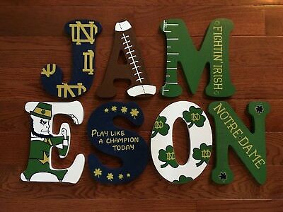 Custom Wood Letters/Name Hand-Painted in NOTRE DAME Fighting Irish Football NWT