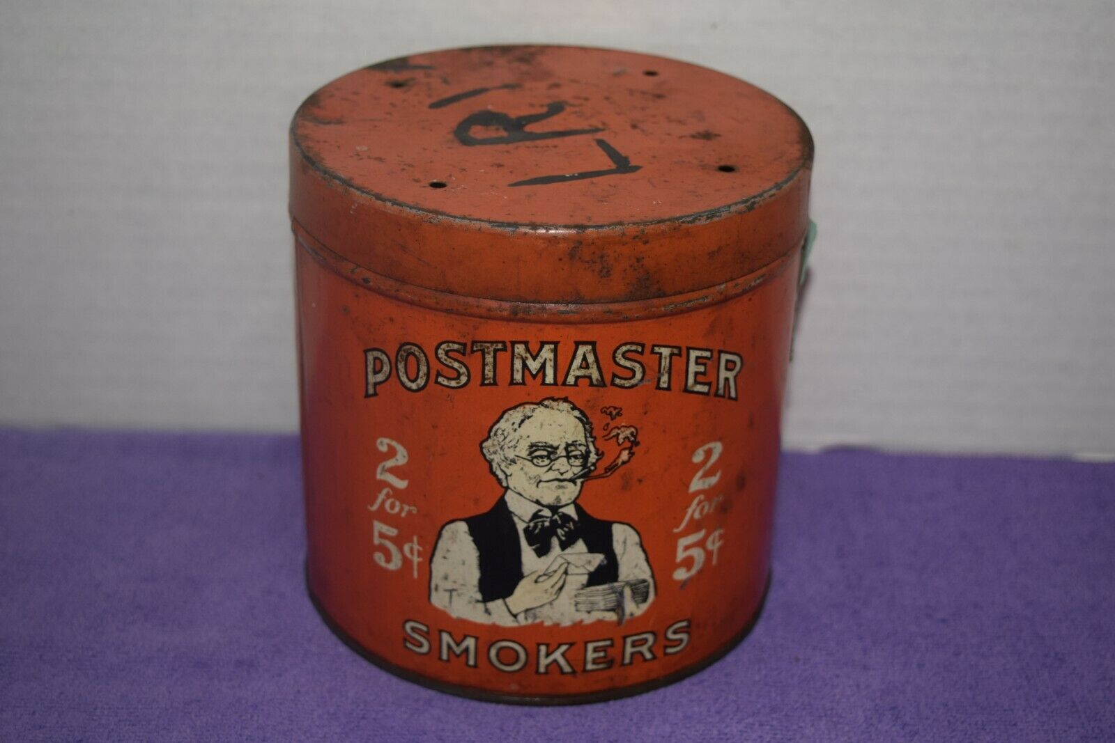 Vintage Postmaster 2 For 5 Cents Smokers Tin Litho Cigar Tin