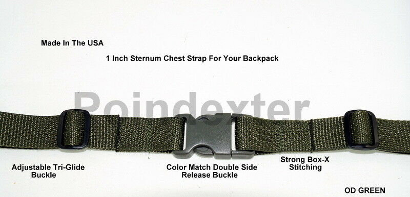 1 Inch Military Od Green Webbing Sternum Strap, Backpack Chest Harness, Usa Odod