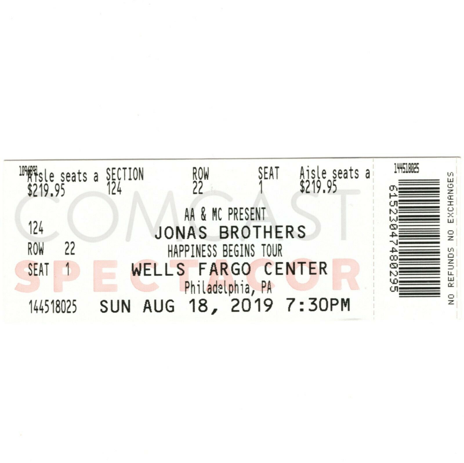 JONAS BROTHERS & BEBE REXHA Full Concert Ticket Stub PHILADELPHIA 8/18/19 Rare