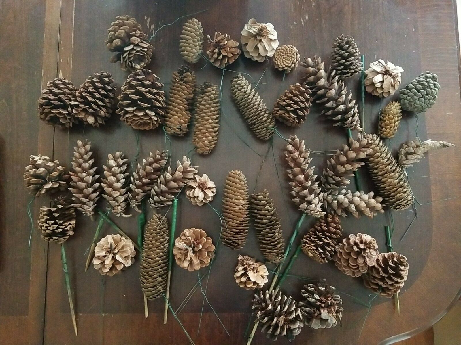 50 Mixed Natural Pine Cones With Wires Picks For Rustic Decor Wedding Wreaths