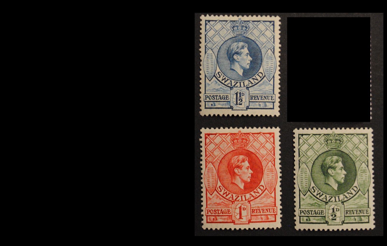 Swaziland 1938-54 Scott Mint Hinged King George VI 1/2p, 1p, 1  $1.15 cv