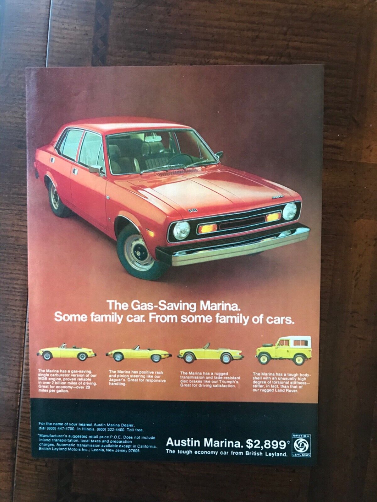 1974 Vintage Original Print Ad Austin Marina Tough Economy Car British Leyland