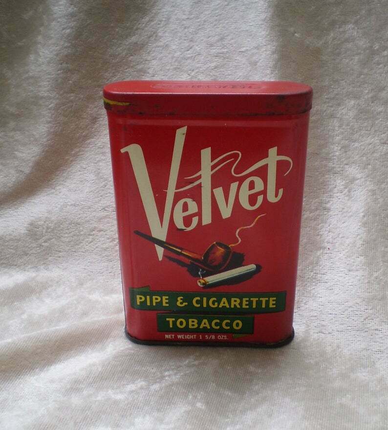 Antique Velvet Pipe and Cigarette Tobacco Pocket Tin-1940's