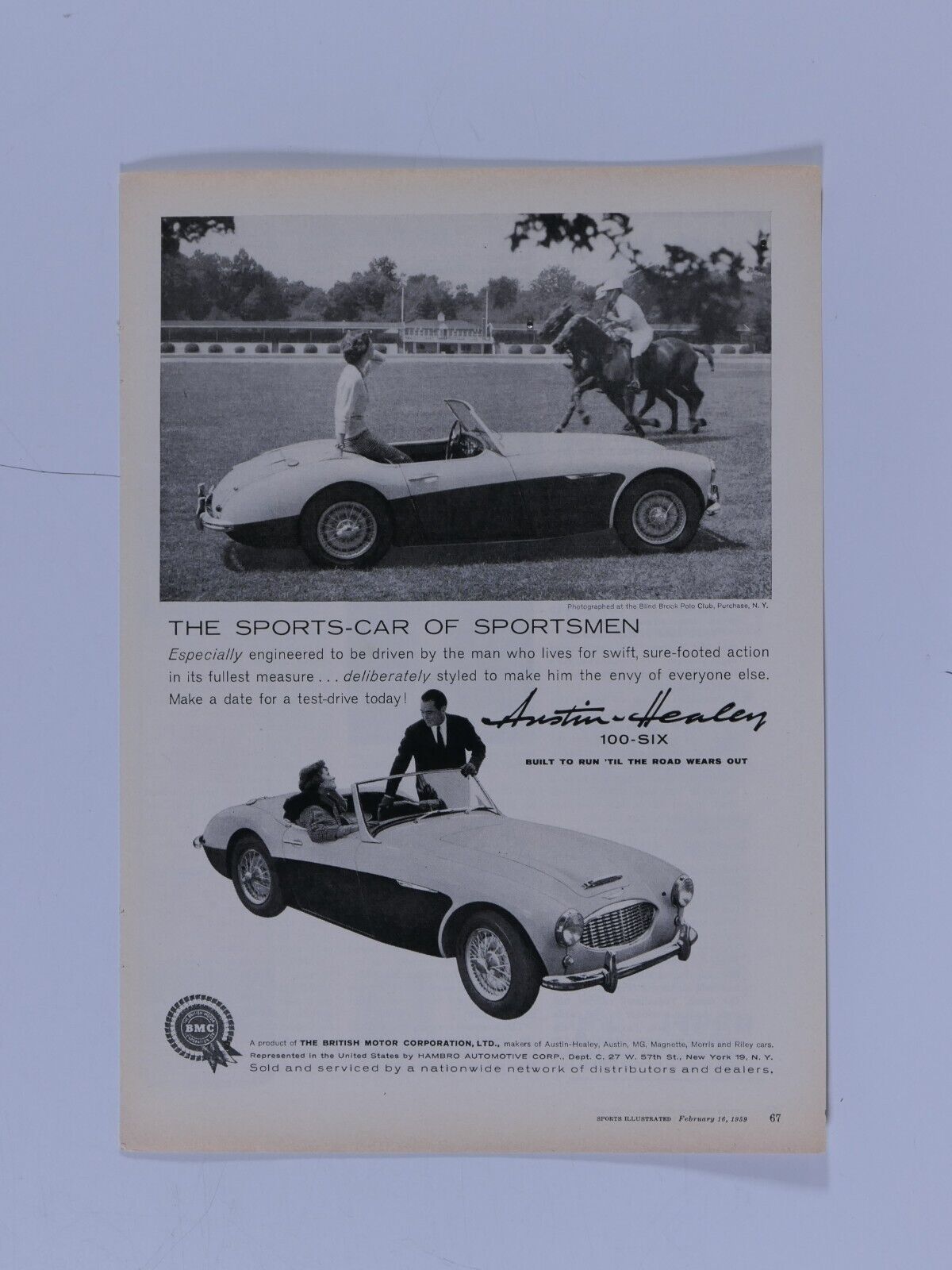 1959 Austin Healey 100-six Blind Brook Polo Club Purchase Ny Original Print Ad