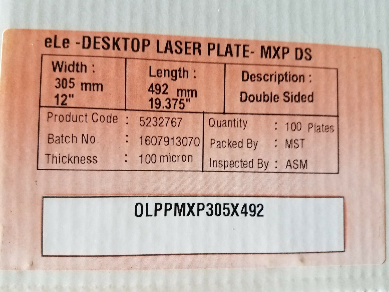 Polyester Laser Plates (2-sided) 12 X 19-3/8 (100 Plates) Xante / Hp 5000/5100
