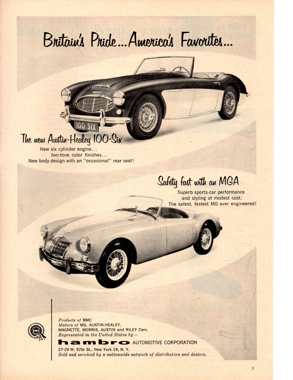 1957 Austin-healey 100-six & Mga ~ Original Hambro Automotive Print Ad