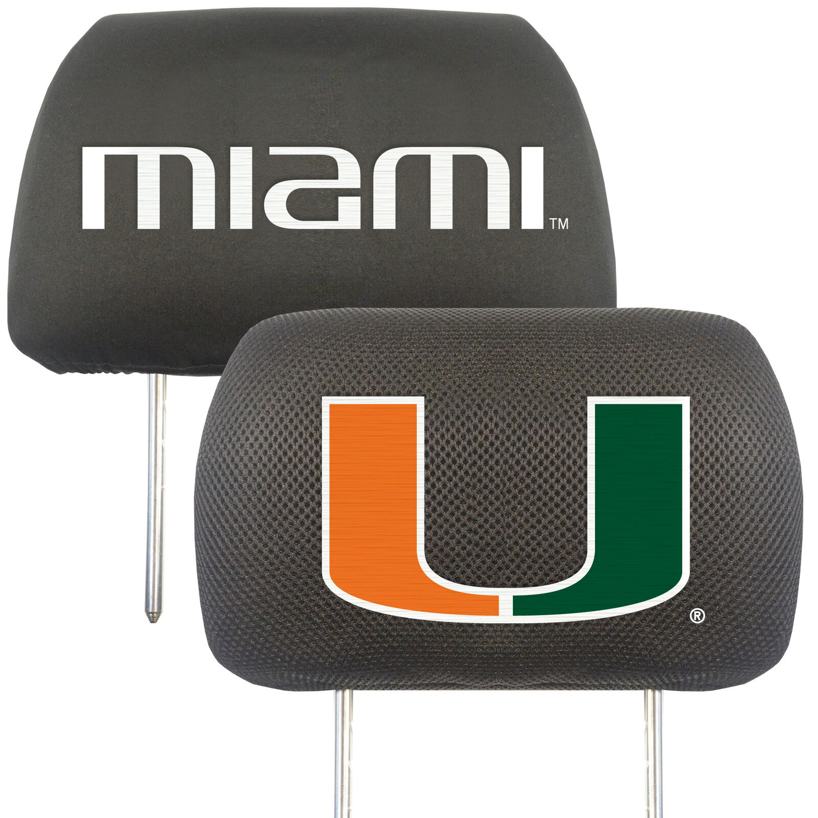 University Of Miami Embroidered Head Rest Cover Set - 2 Pieces