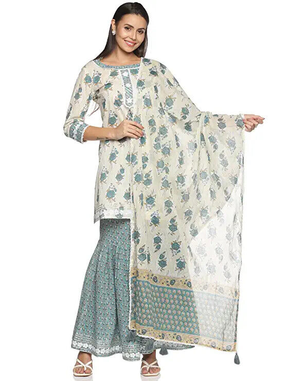 Women's Cotton Printed Straight Kurta Sharara With Dupatta Set Fast Shipping